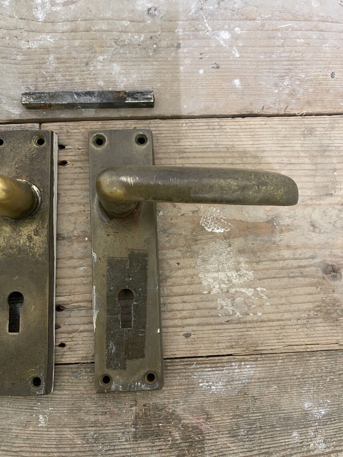 Pair Of Reclaimed Antique Old Brass Door Handles