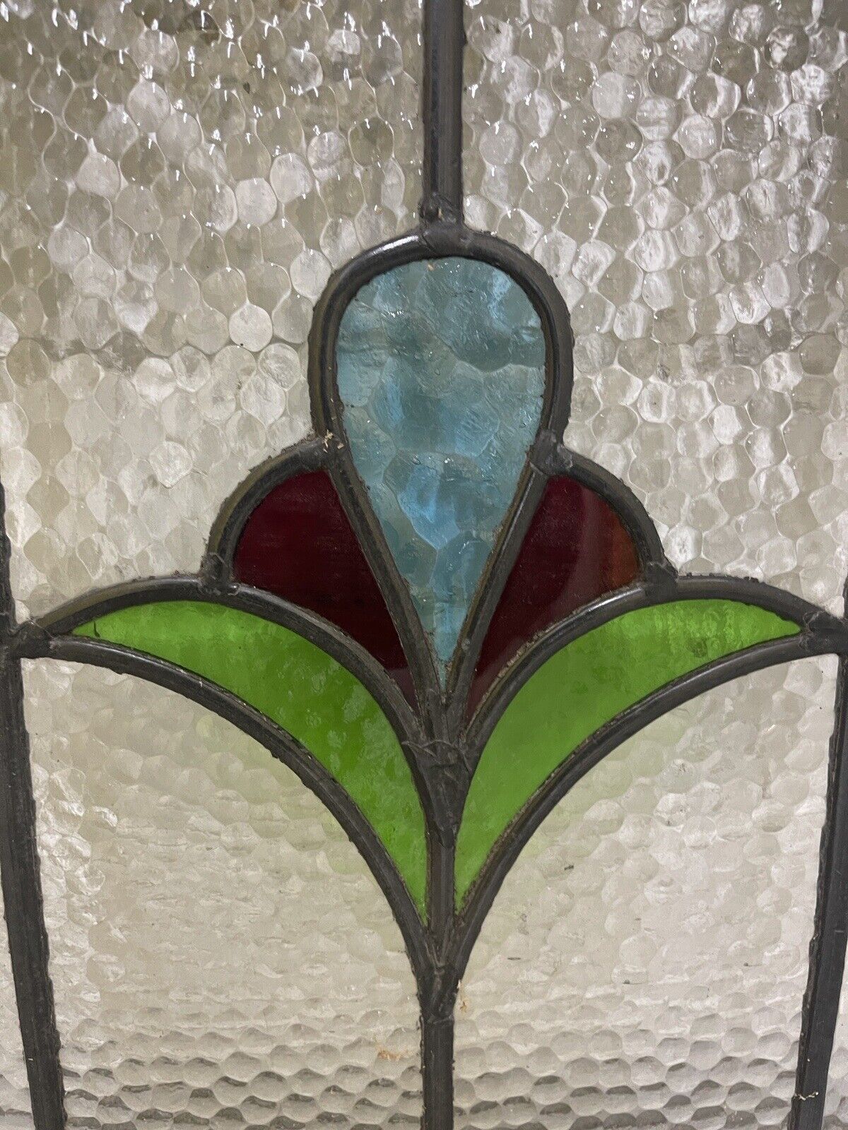 Reclaimed Leaded Light Stained Glass Art Nouveau Wooden Window Panel