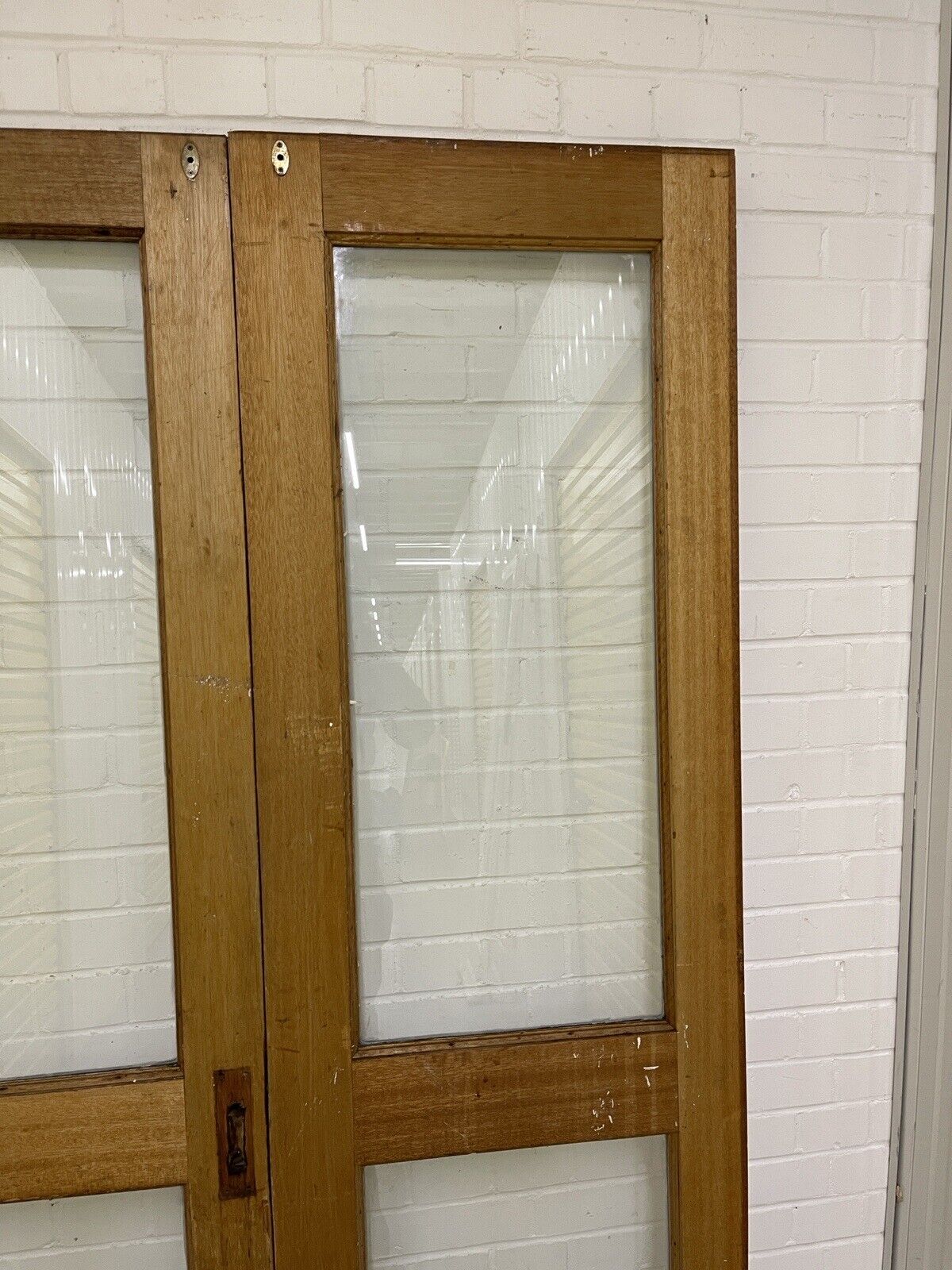 Reclaimed Old French Single Panel Glass Wooden Double Doors 1980 x 1163mm