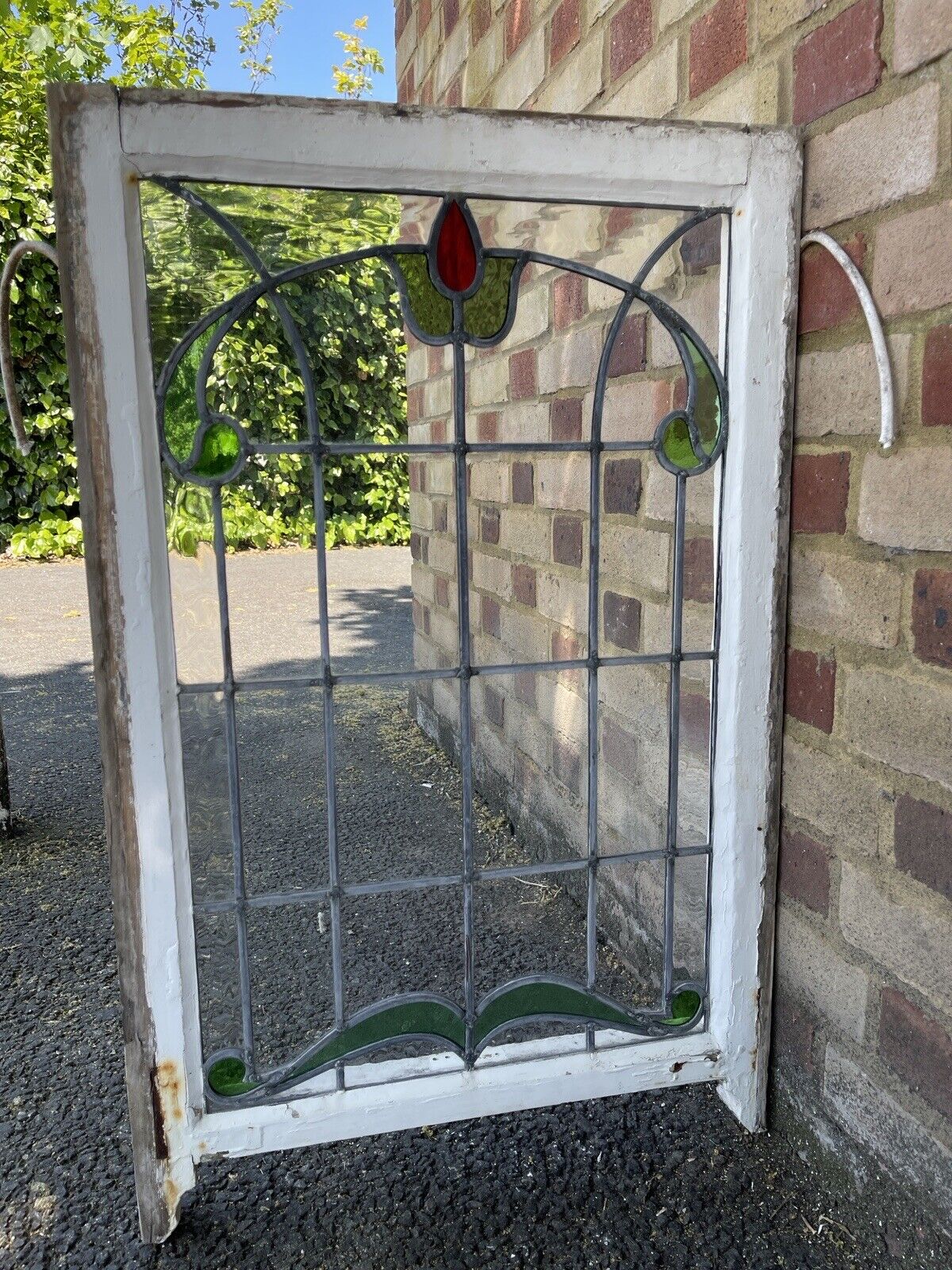 Reclaimed Leaded Light Stained Glass Art Nouveau Window Panel 835 x 530mm