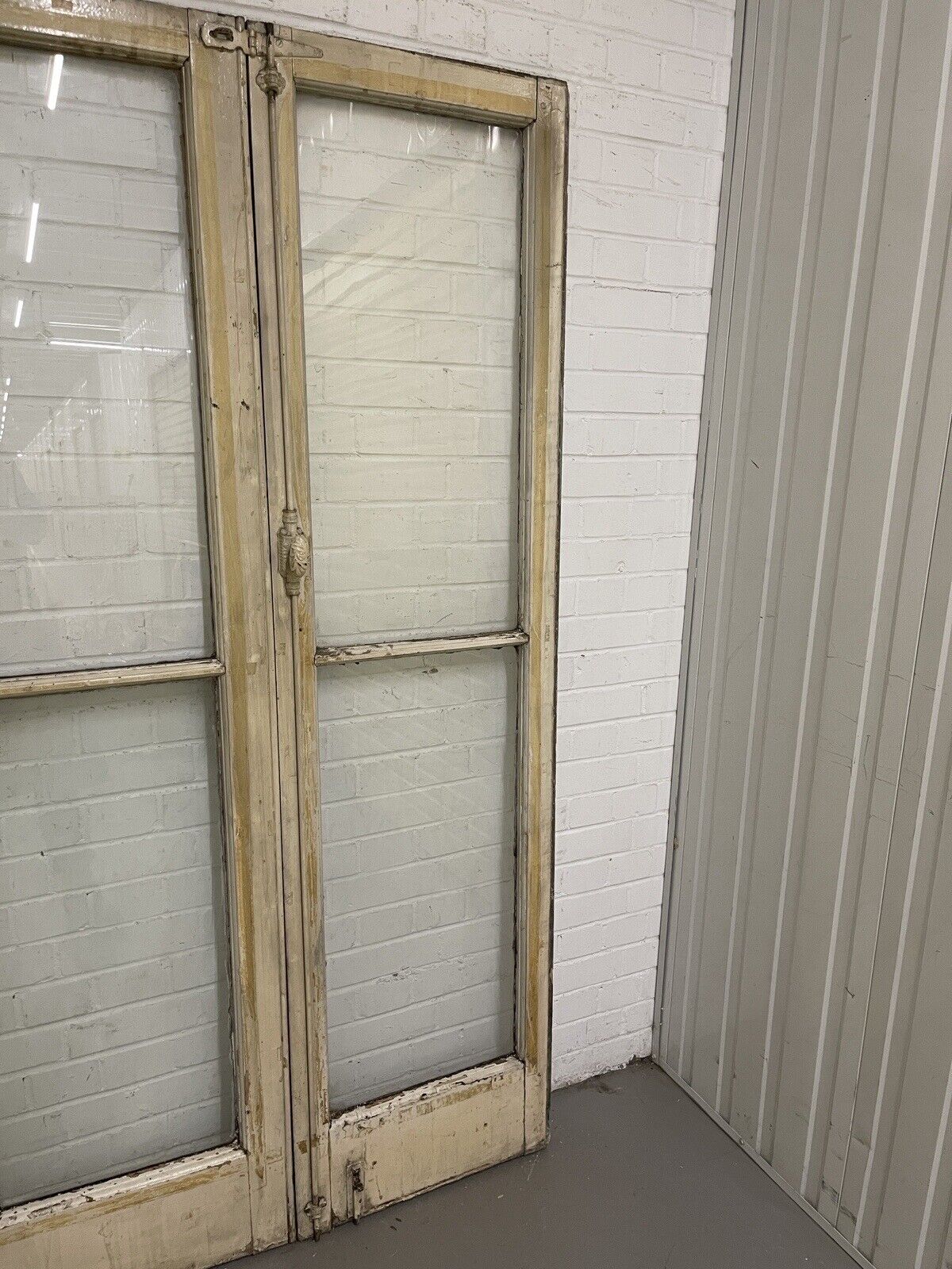 Reclaimed Old French Single Panel Glass Wooden Double Doors 1975 x 1068mm