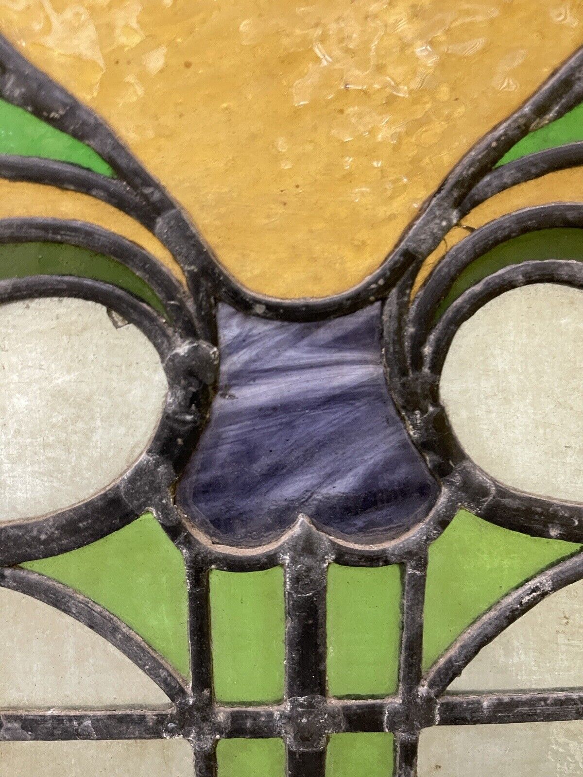 Reclaimed Leaded Light Stained Glass Art Nouveau Window Panel 678 x 656mm
