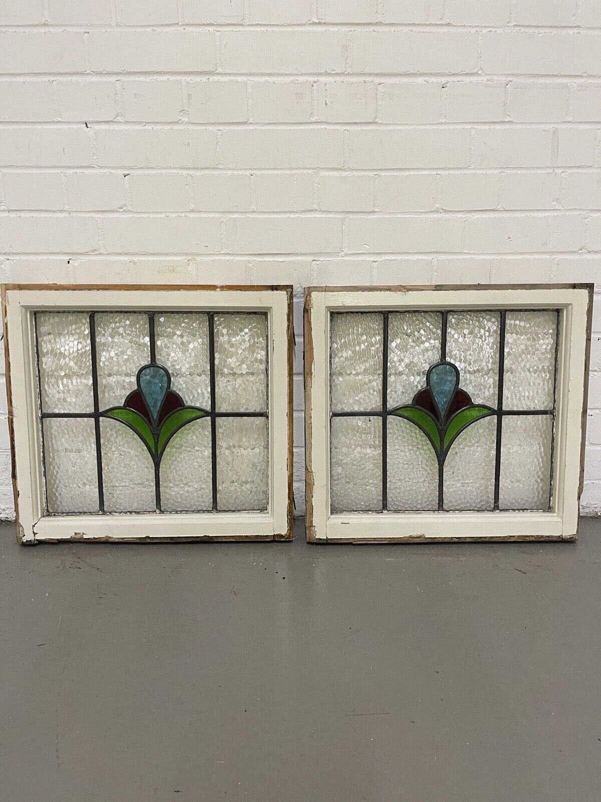 Reclaimed Leaded Light Stained Glass Art Nouveau Wooden Window Panel