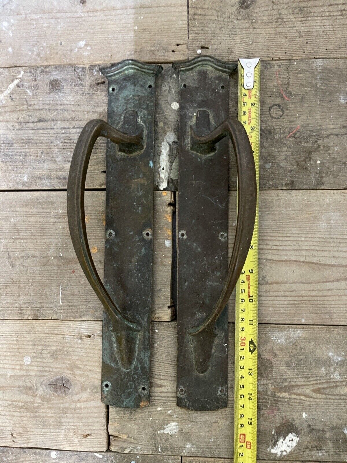 Pair Of Large Reclaimed Antique Phosphur Bronze Brass Door Handles 370mm