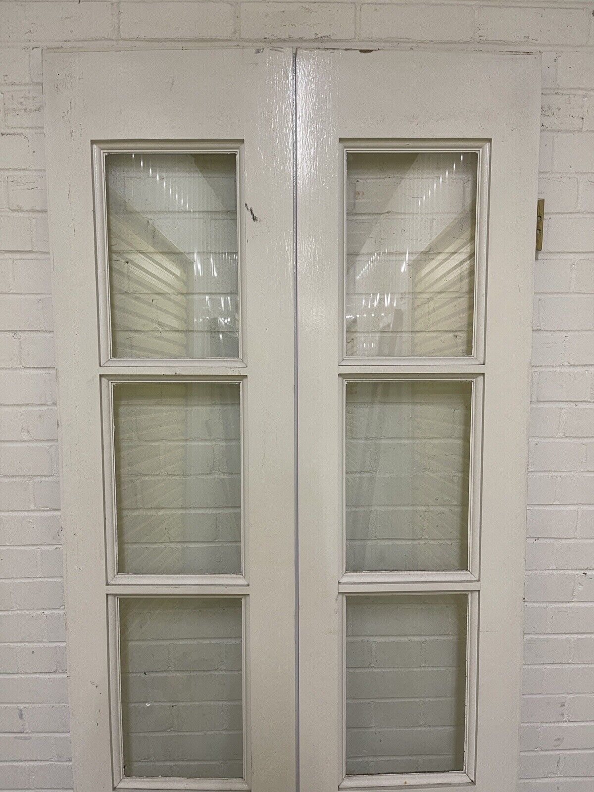 Reclaimed Old French Single Panel Glass Wooden Double Doors 2050 or 2055 x 913mm