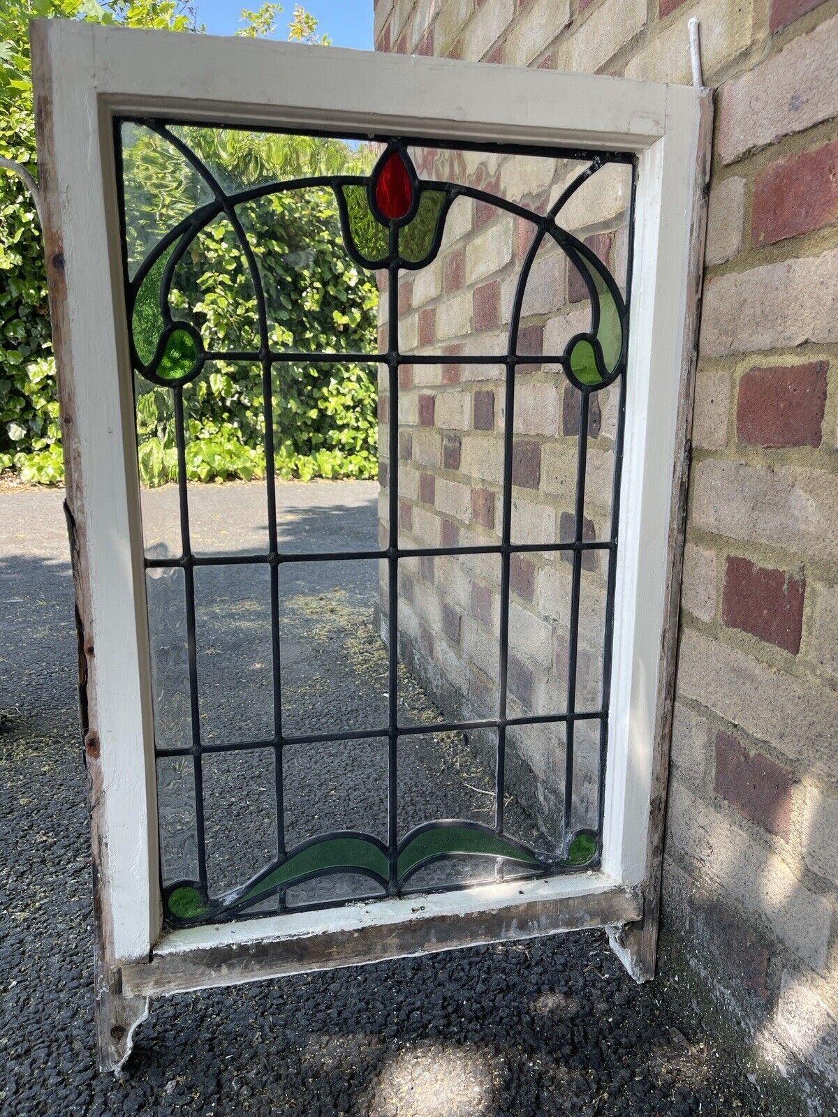 Reclaimed Leaded Light Stained Glass Art Nouveau Window Panel 835 x 530mm