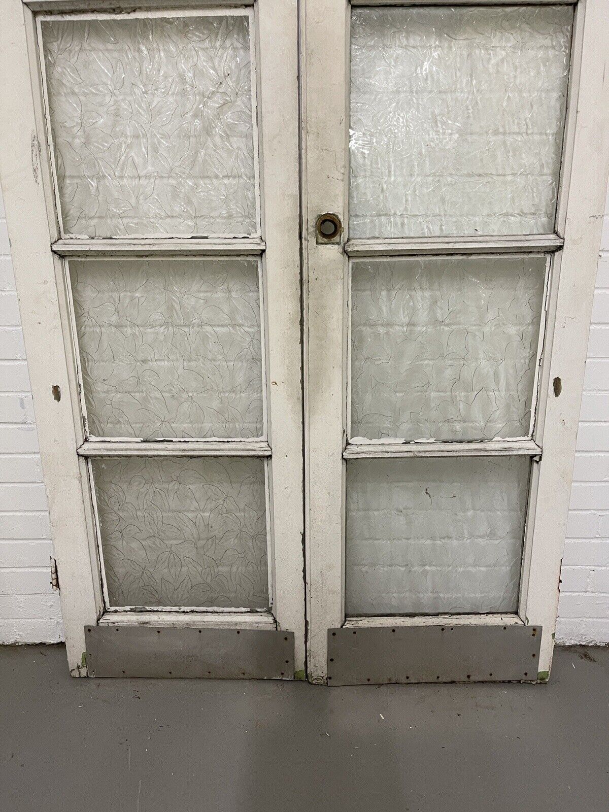 Reclaimed Old French Single Panel Floral Glass Wooden Double Doors 1965 x 1160mm