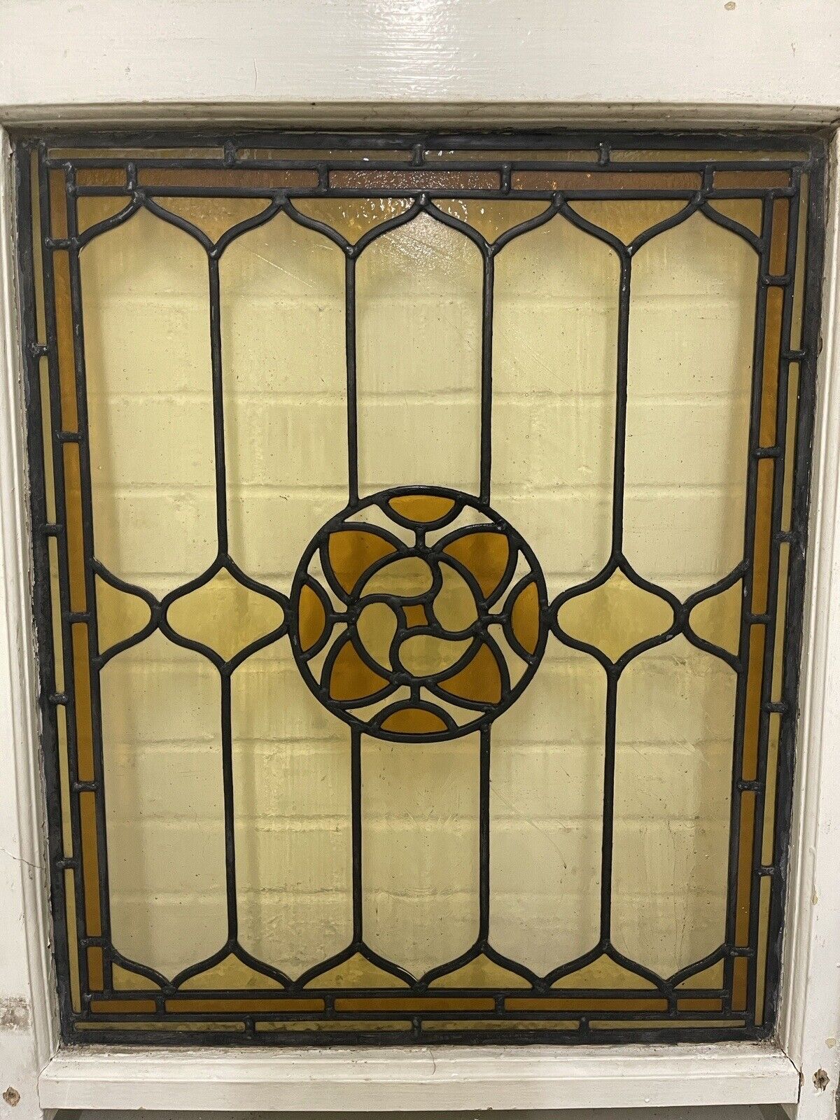 Reclaimed Leaded Light Stained Glass Art Nouveau Wooden Window Panel