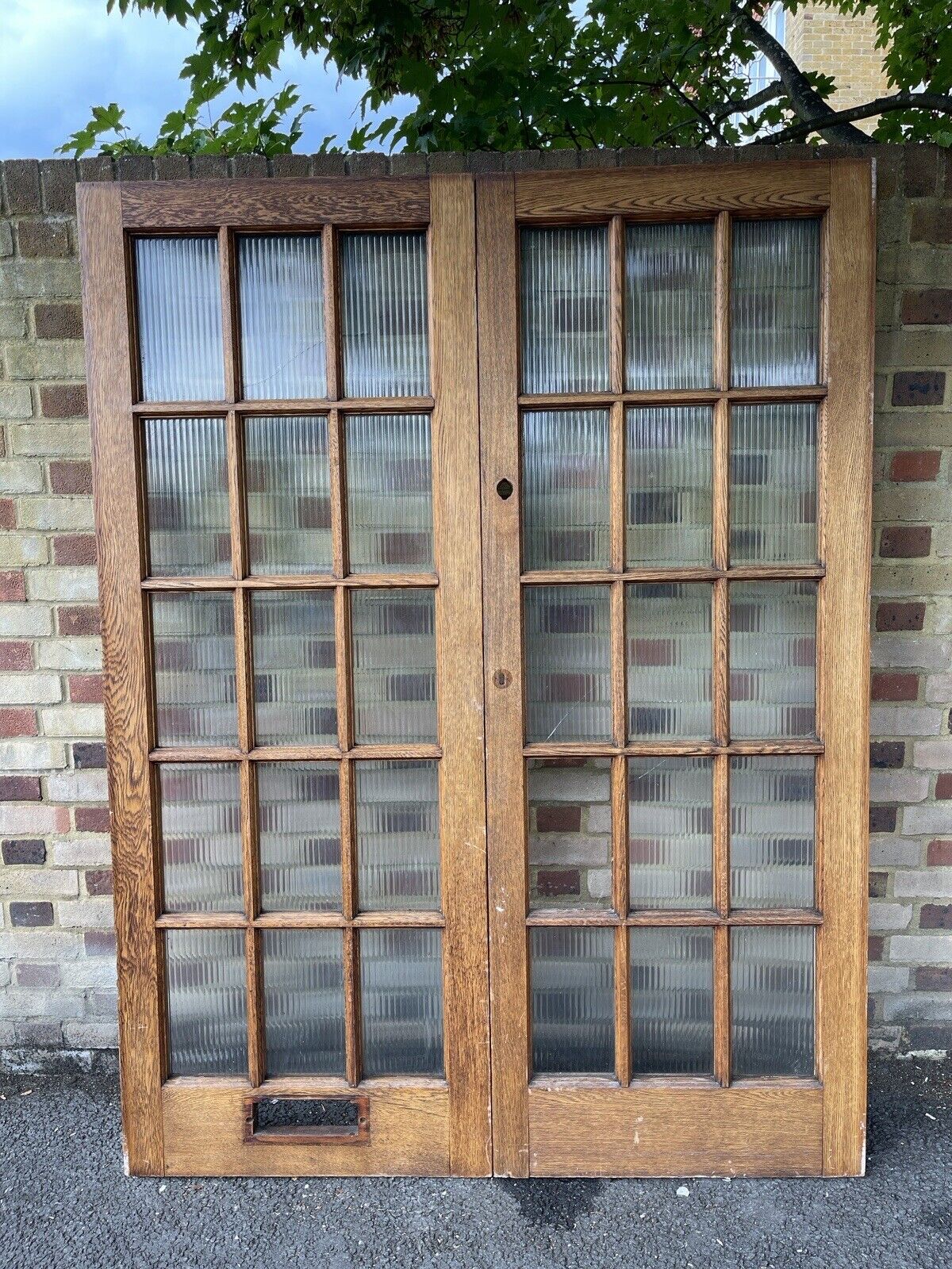 Reclaimed Georgian French Reeded Glass Wooden Double Doors 1980 x 1505mm