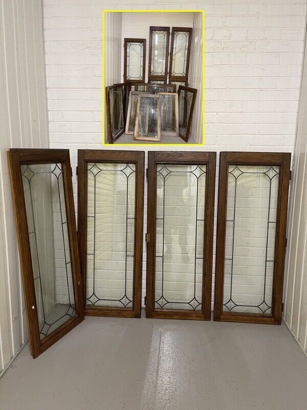 Job Lot Of Four Double Glazed Leaded Trim Oak Wooden Windows 1265 x 500mm