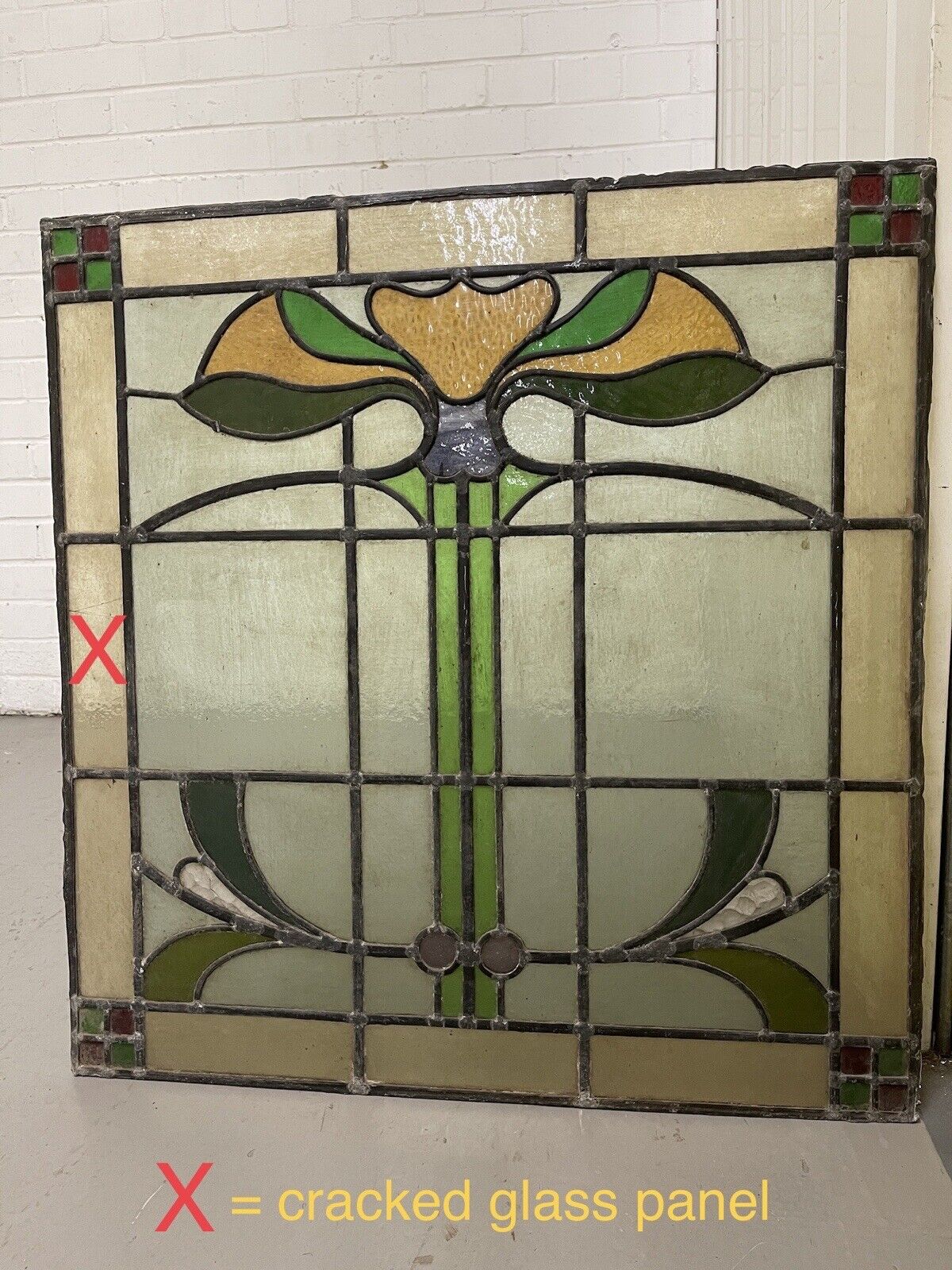 Reclaimed Leaded Light Stained Glass Art Nouveau Window Panel 680 x 660mm