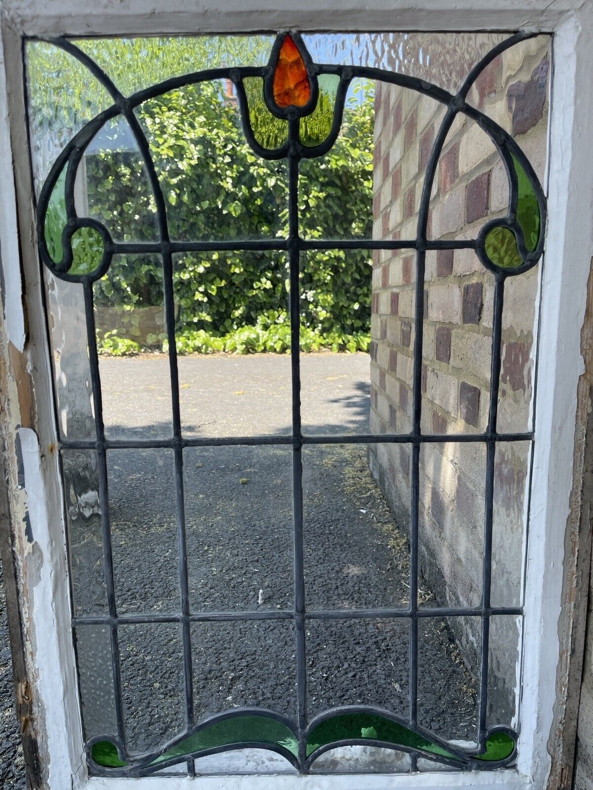 Reclaimed Leaded Light Stained Glass Art Nouveau Window Panel 835 x 530mm