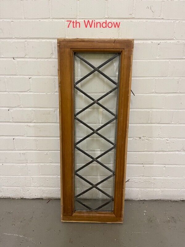 Job Lot Of 11 Reclaimed Leaded Light Diamond Panel Wooden Windows