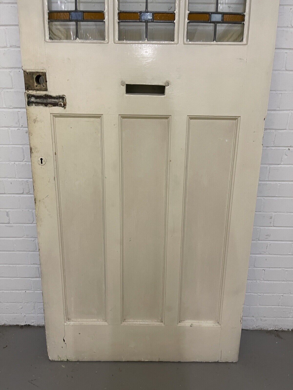 Reclaimed Old Edwardian Wooden Panel Front Door Stained Glass 2123mm x 910mm