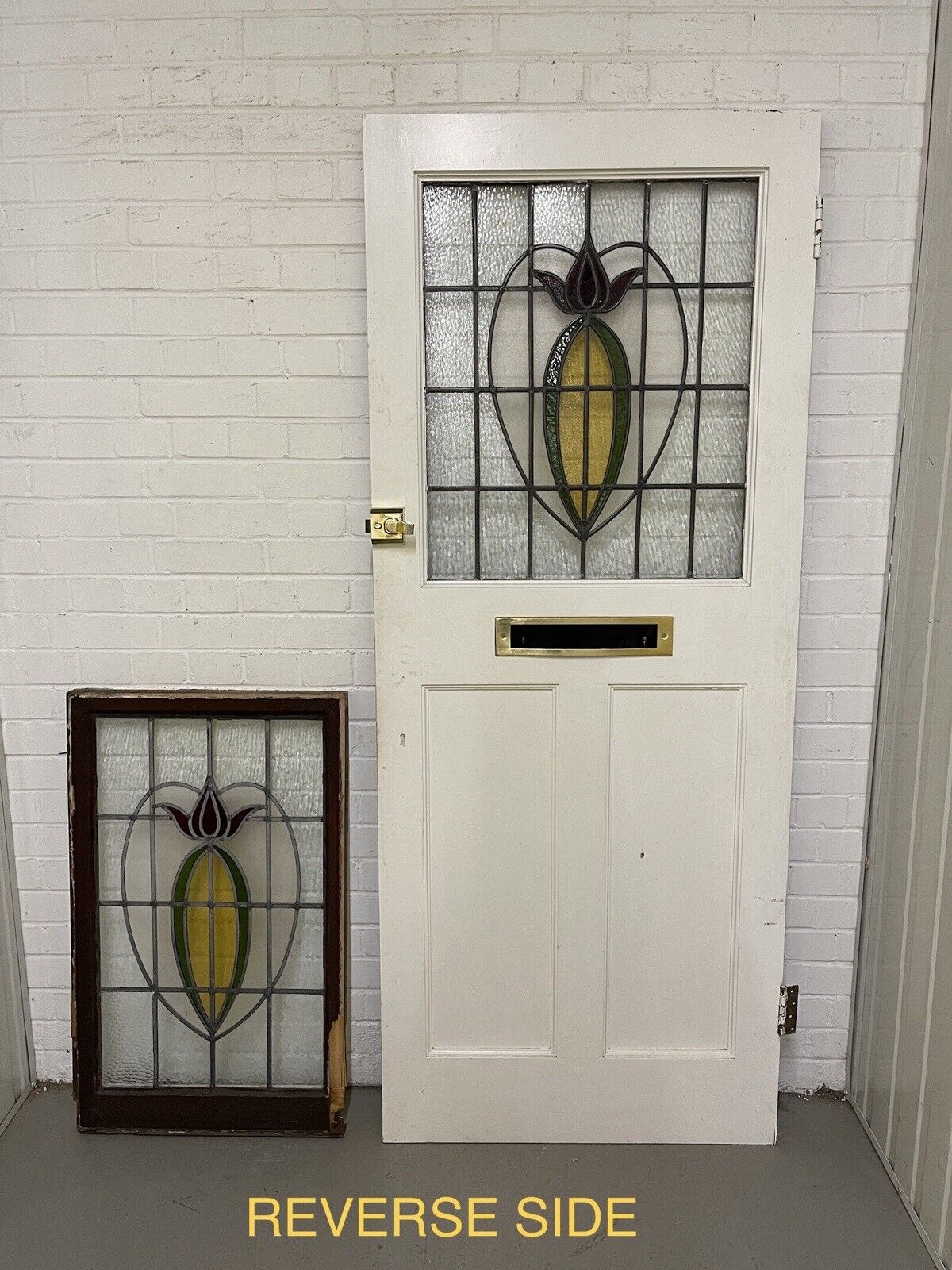Reclaimed Victorian Wooden Panel Front Door With Stained Glass 1970mm x 810mm