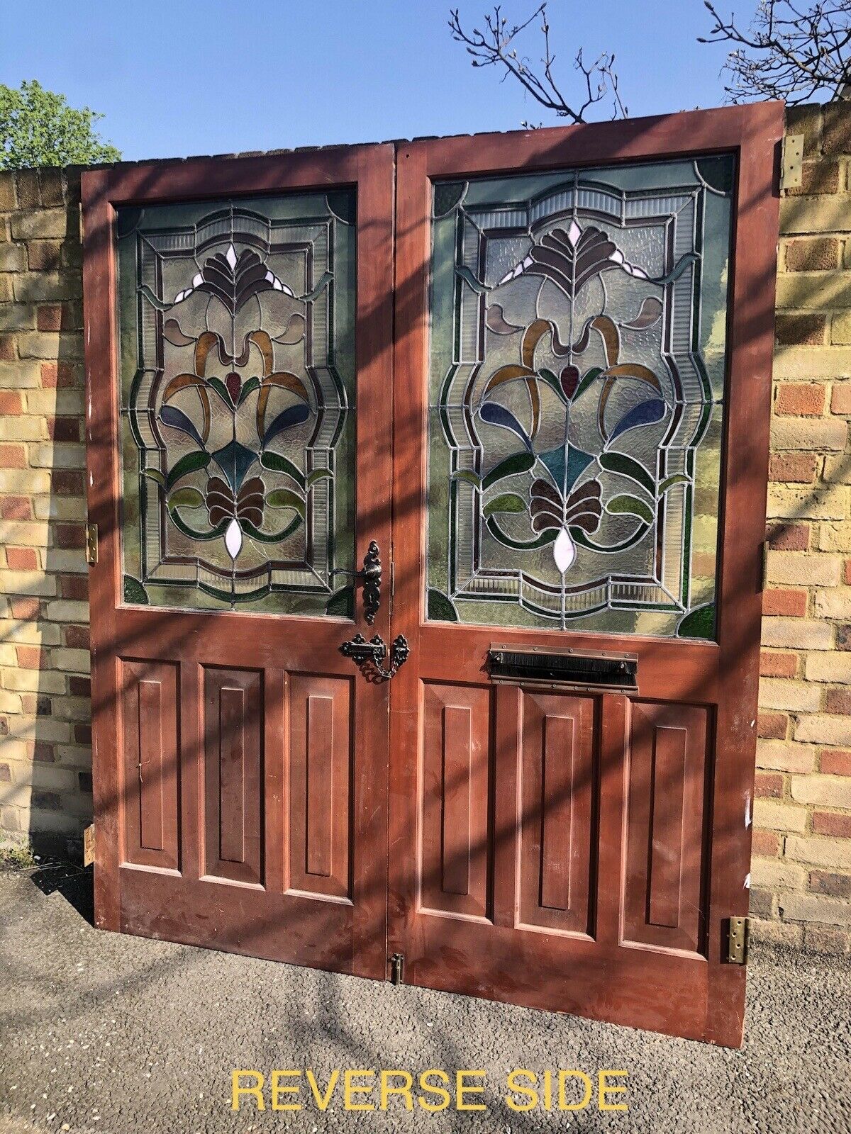 Reclaimed Old French Stained Glass Wooden Double Doors 2020 x 1695mm