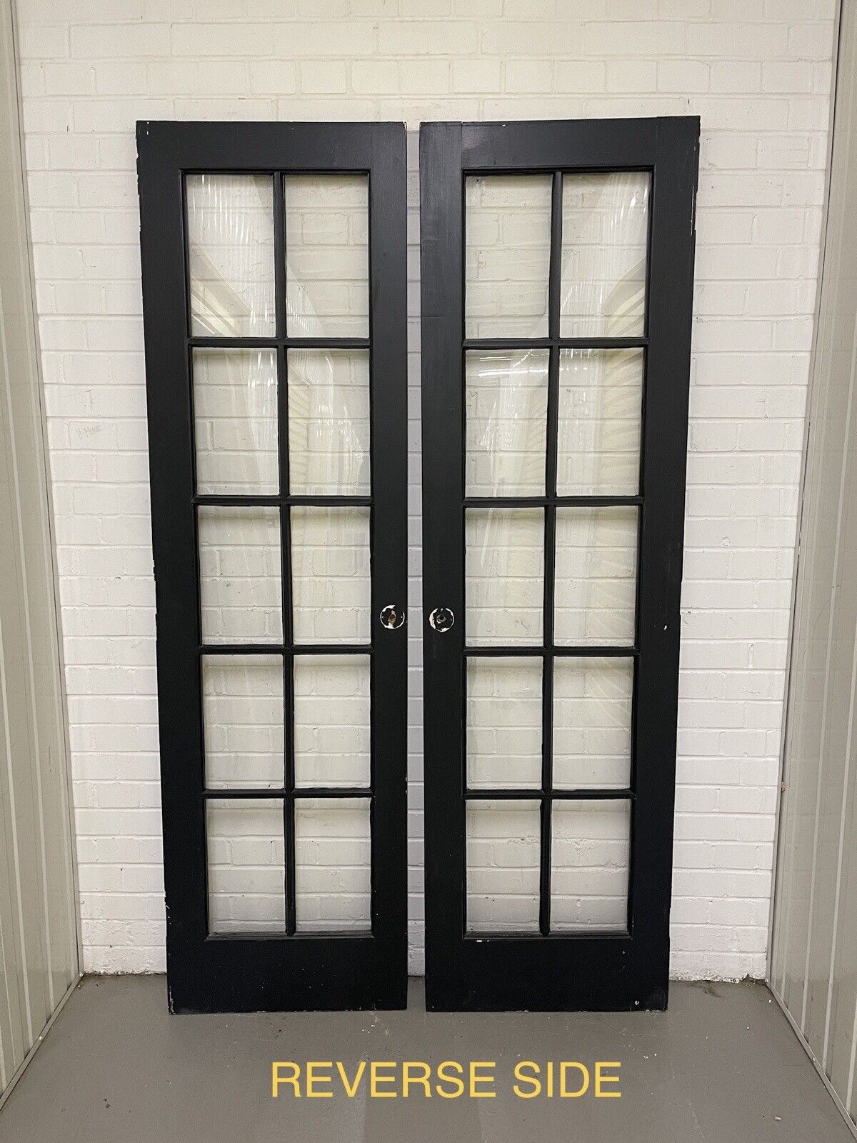 Reclaimed French Single Panel Glass Wooden Double Doors 2093 x 593 2095 x 608mm