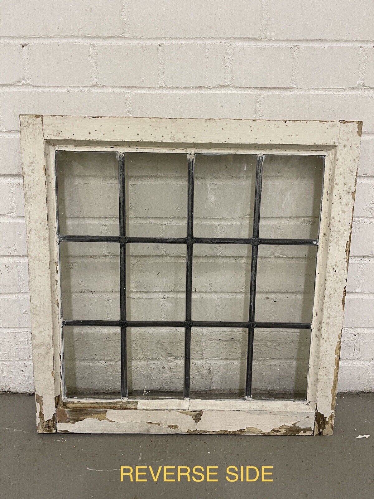 Pair Of Reclaimed Leaded Light Panel Wooden Windows 565 x 575 565 x 575mm