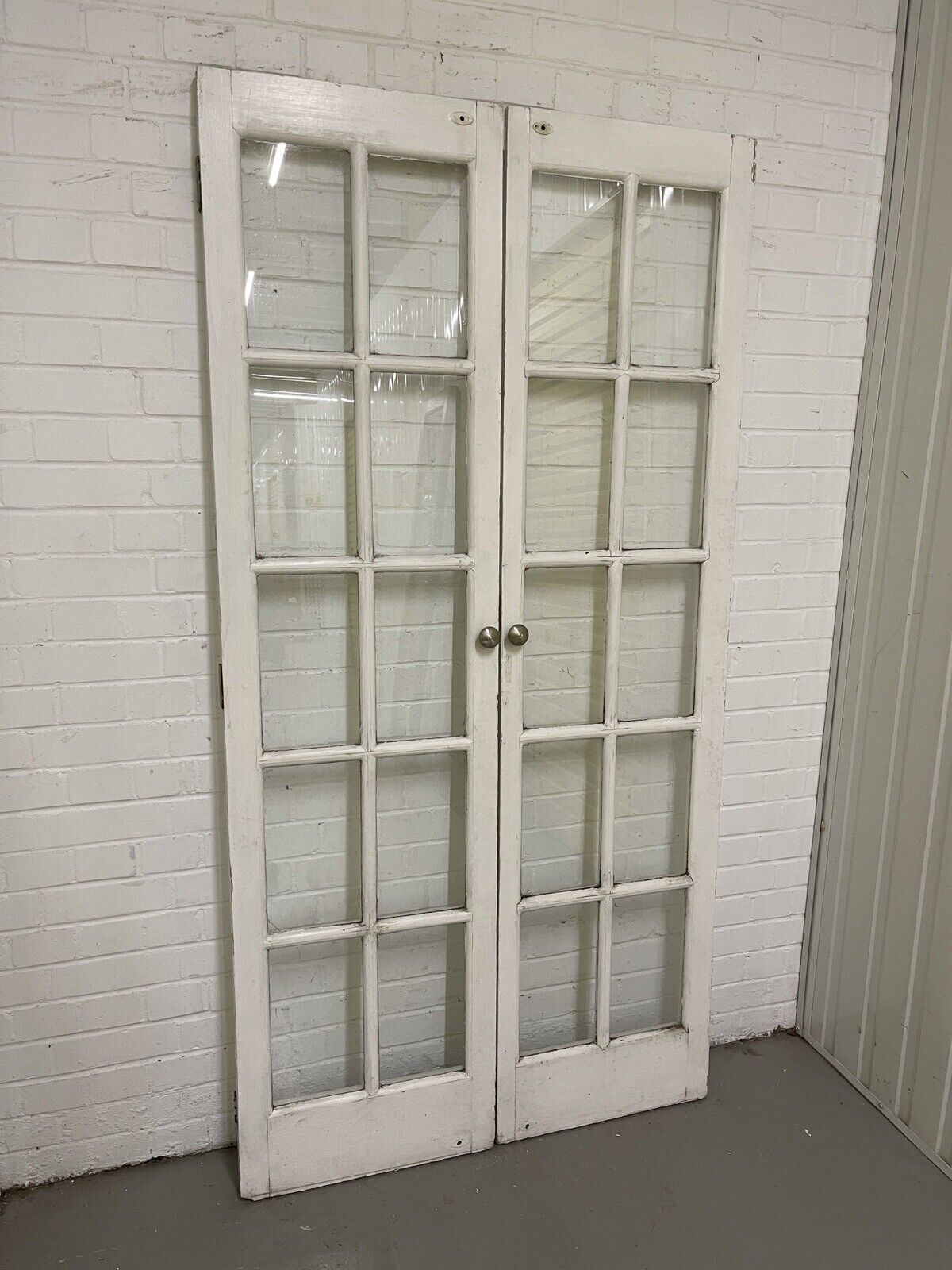 Reclaimed Old French Single Panel Glass Wooden Double Doors 1990mm x 1110mm
