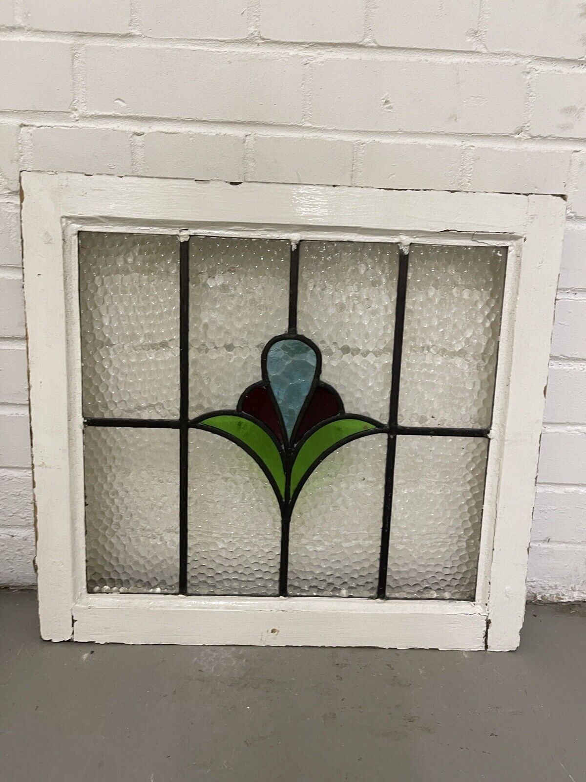 Reclaimed Leaded Light Stained Glass Art Nouveau Wooden Window Panel
