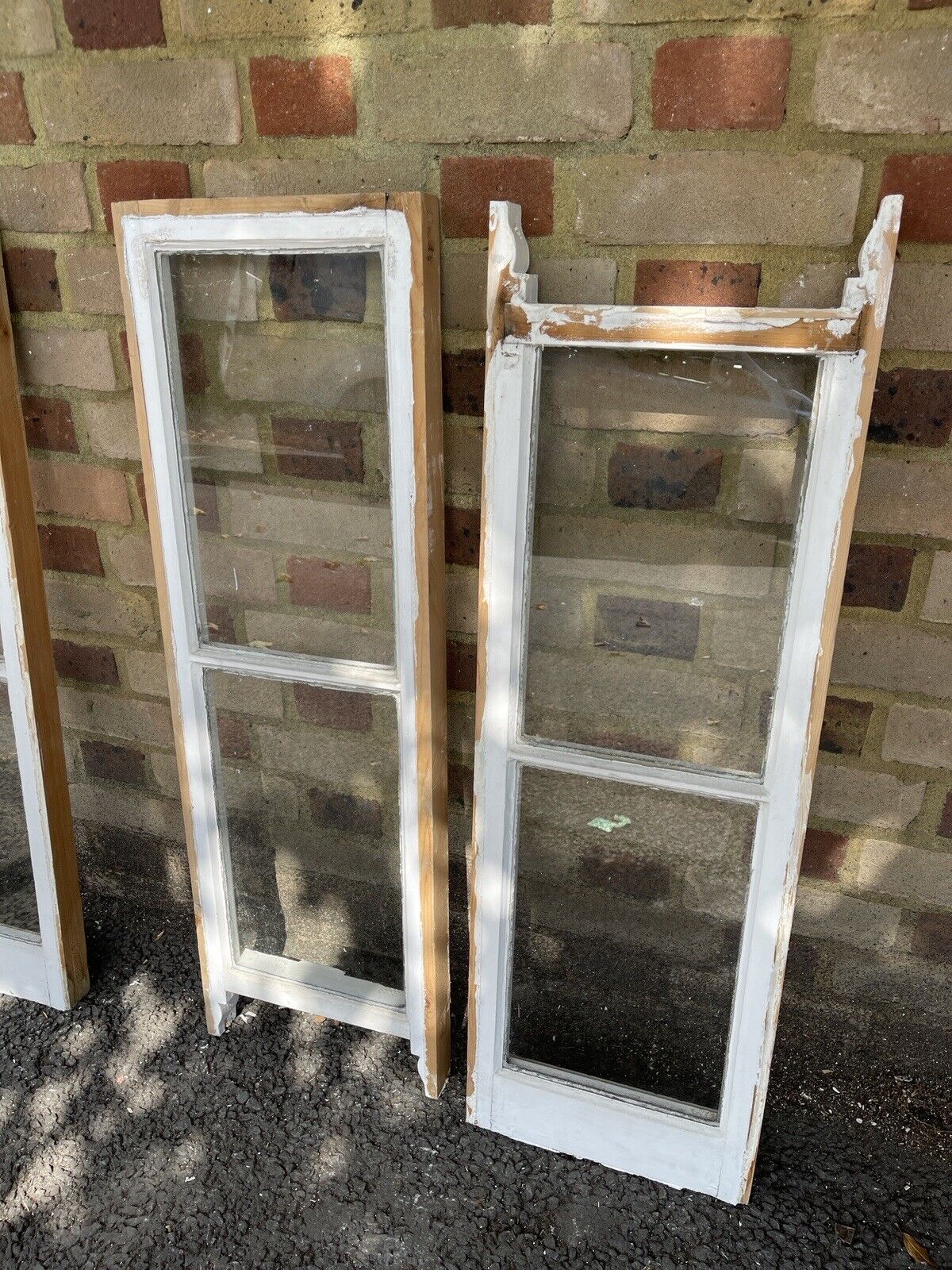 Two Pairs Of Reclaimed Old Victorian Panel Wooden Sash Windows Top and Bottom