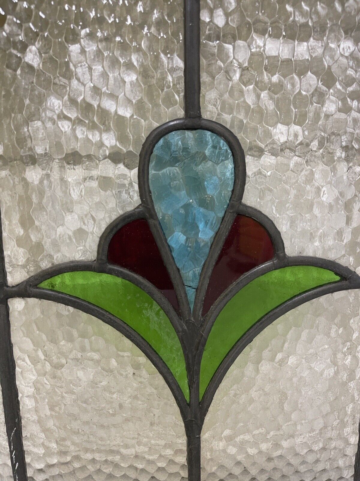 Reclaimed Leaded Light Stained Glass Art Nouveau Wooden Window Panel
