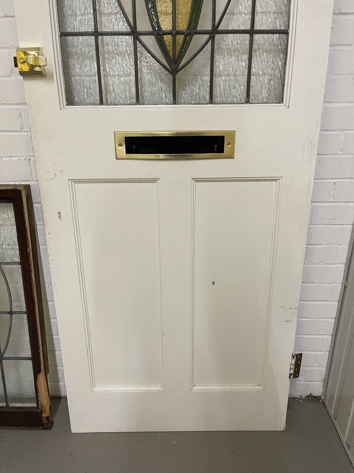 Reclaimed Victorian Wooden Panel Front Door With Stained Glass 1970mm x 810mm