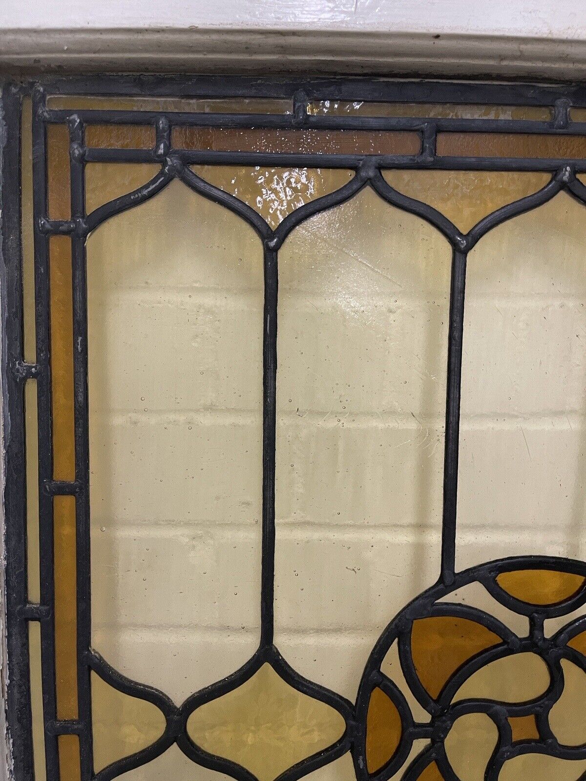 Reclaimed Leaded Light Stained Glass Art Nouveau Wooden Window Panel