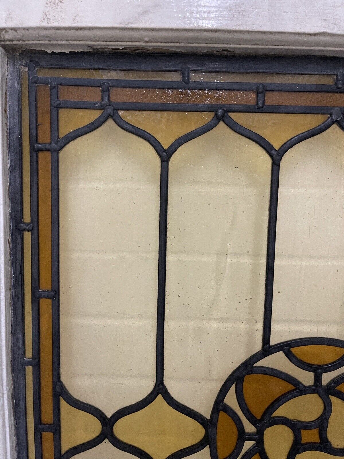Reclaimed Leaded Light Stained Glass Art Nouveau Wooden Window Panel