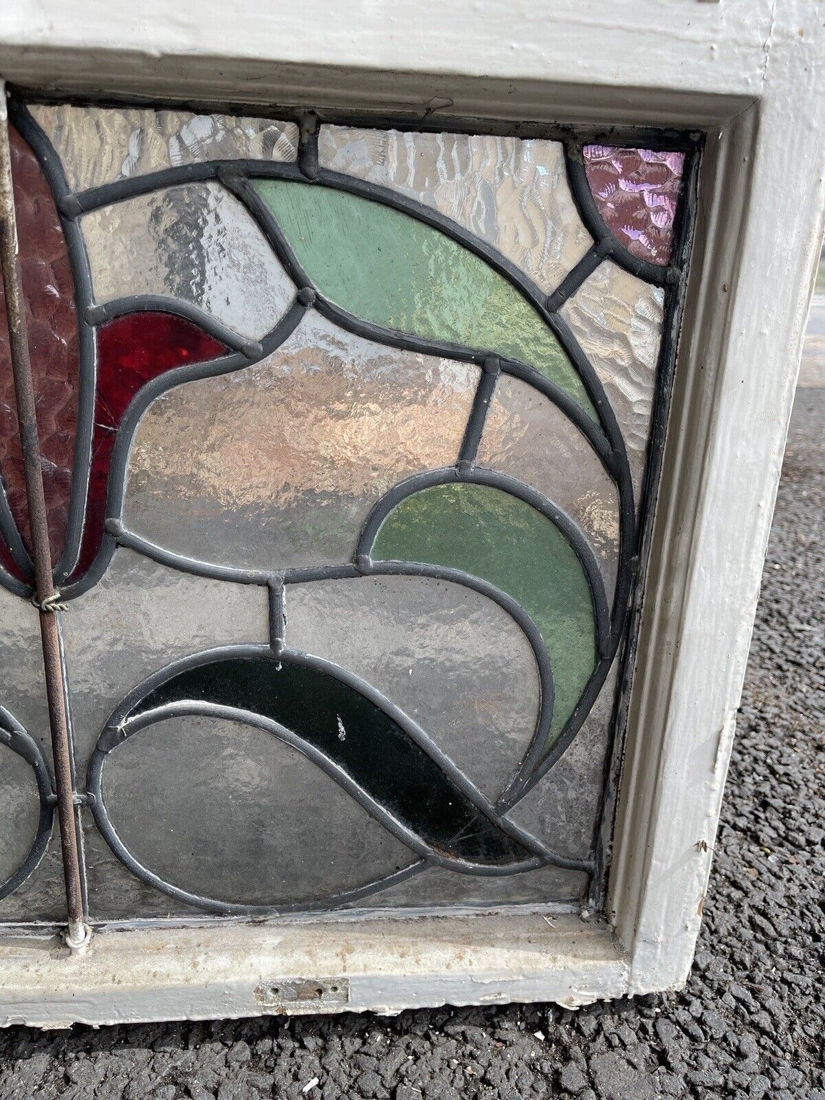 Reclaimed Leaded Light Stained Glass Art Nouveau Wooden Window Panel