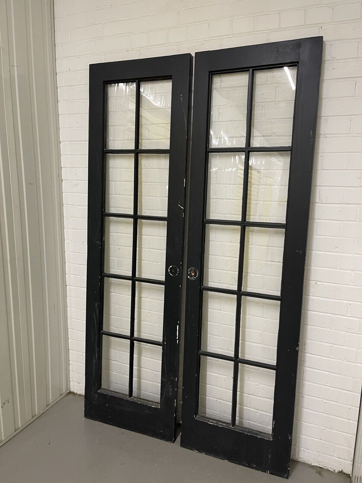 Reclaimed French Single Panel Glass Wooden Double Doors 2093 x 593 2095 x 608mm