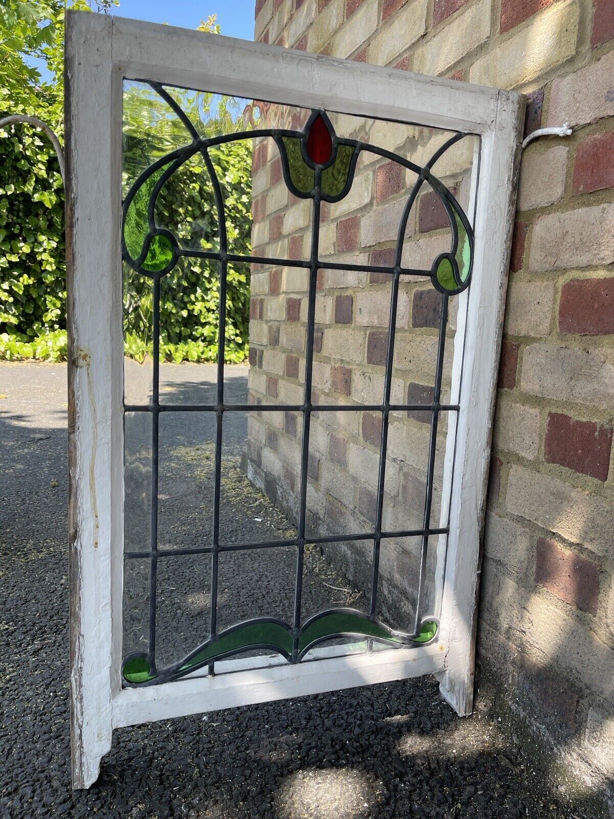 Reclaimed Leaded Light Stained Glass Art Nouveau Window Panel 835 x 530mm
