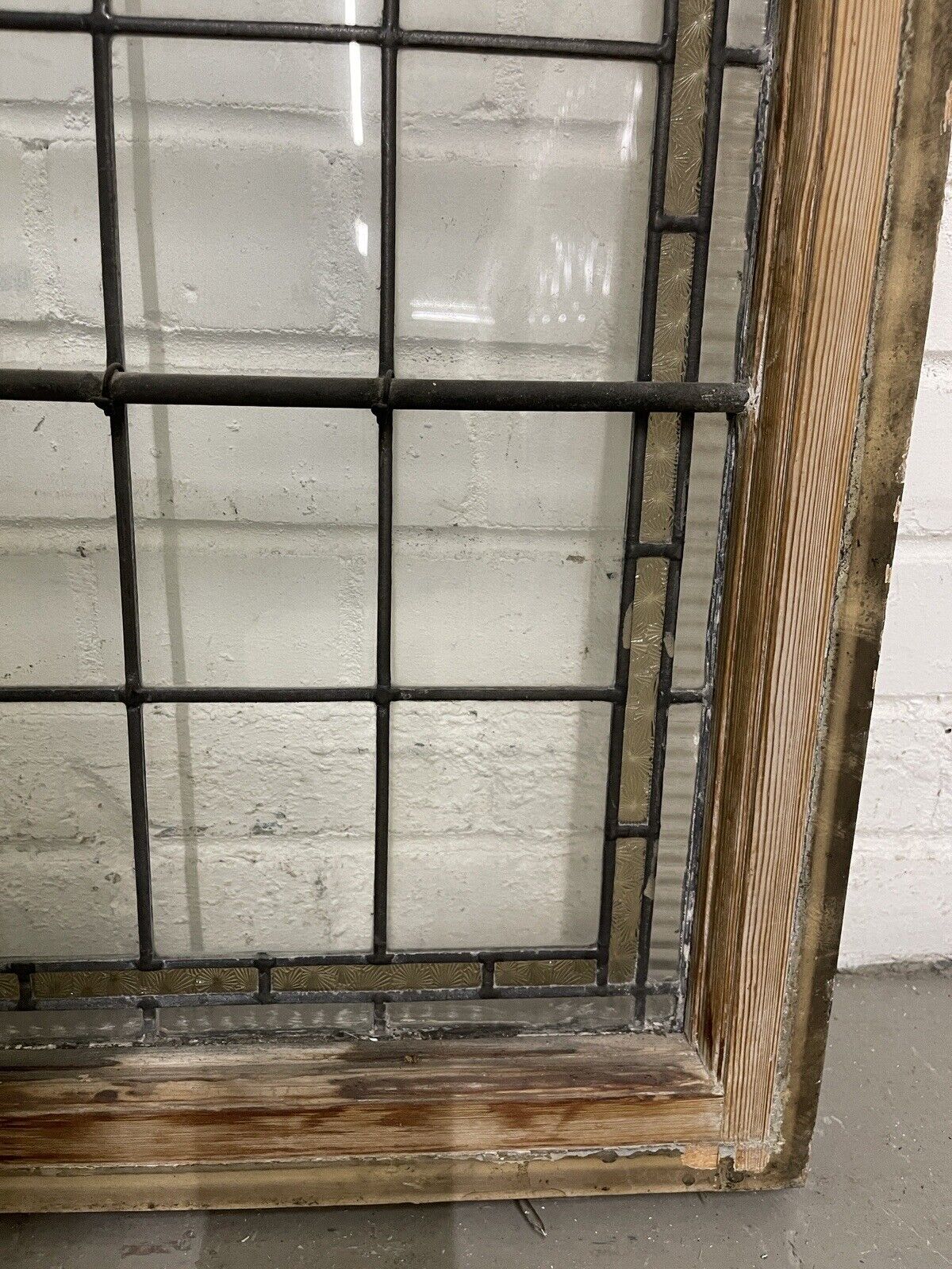 Pair Of Reclaimed Leaded Light Stained Glass Wooden Window Panels