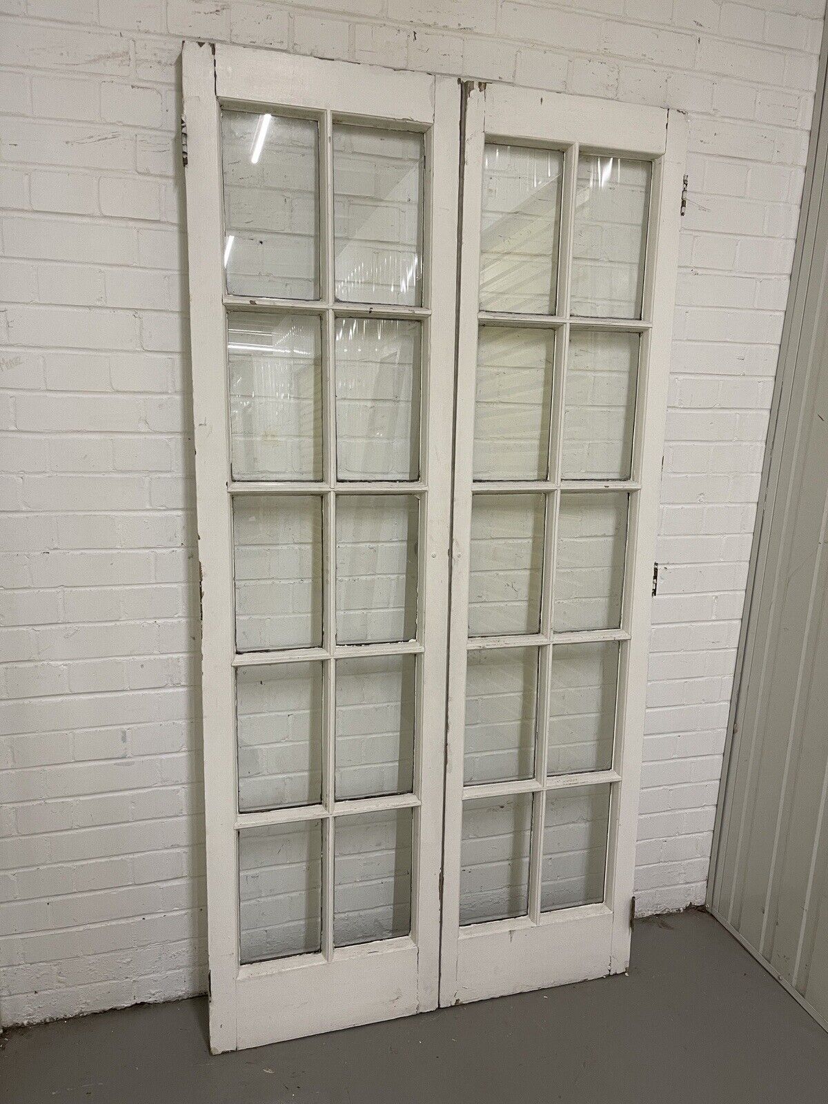 Reclaimed Old French Single Panel Glass Wooden Double Doors 1990mm x 1110mm