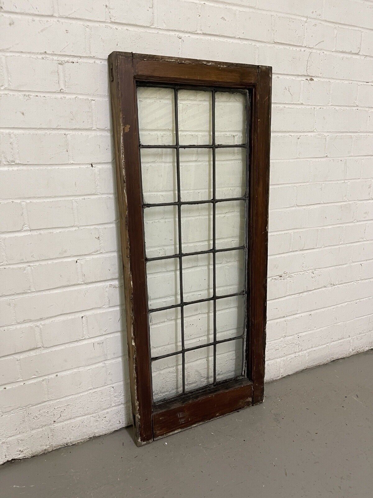 Reclaimed Old Leaded Light Panel Wooden Window 428 x 1008mm