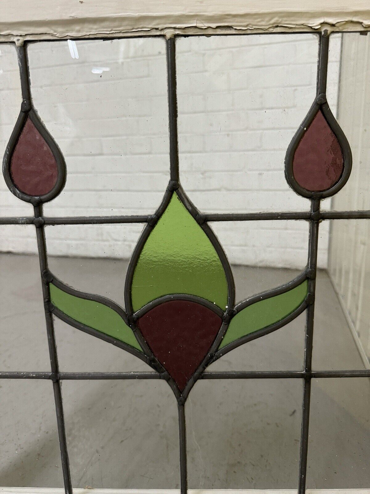 Pair Of Reclaimed Leaded Light Stained Glass Window Panels 605 x 580mm 600 x 575