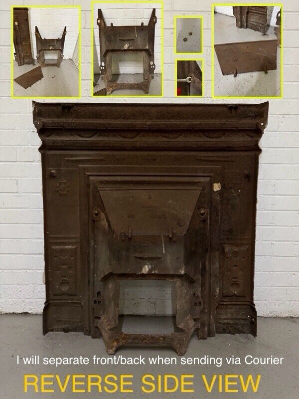 Antique Reclaimed Victorian Edwardian Cast Iron Distressed Fireplace Mantle