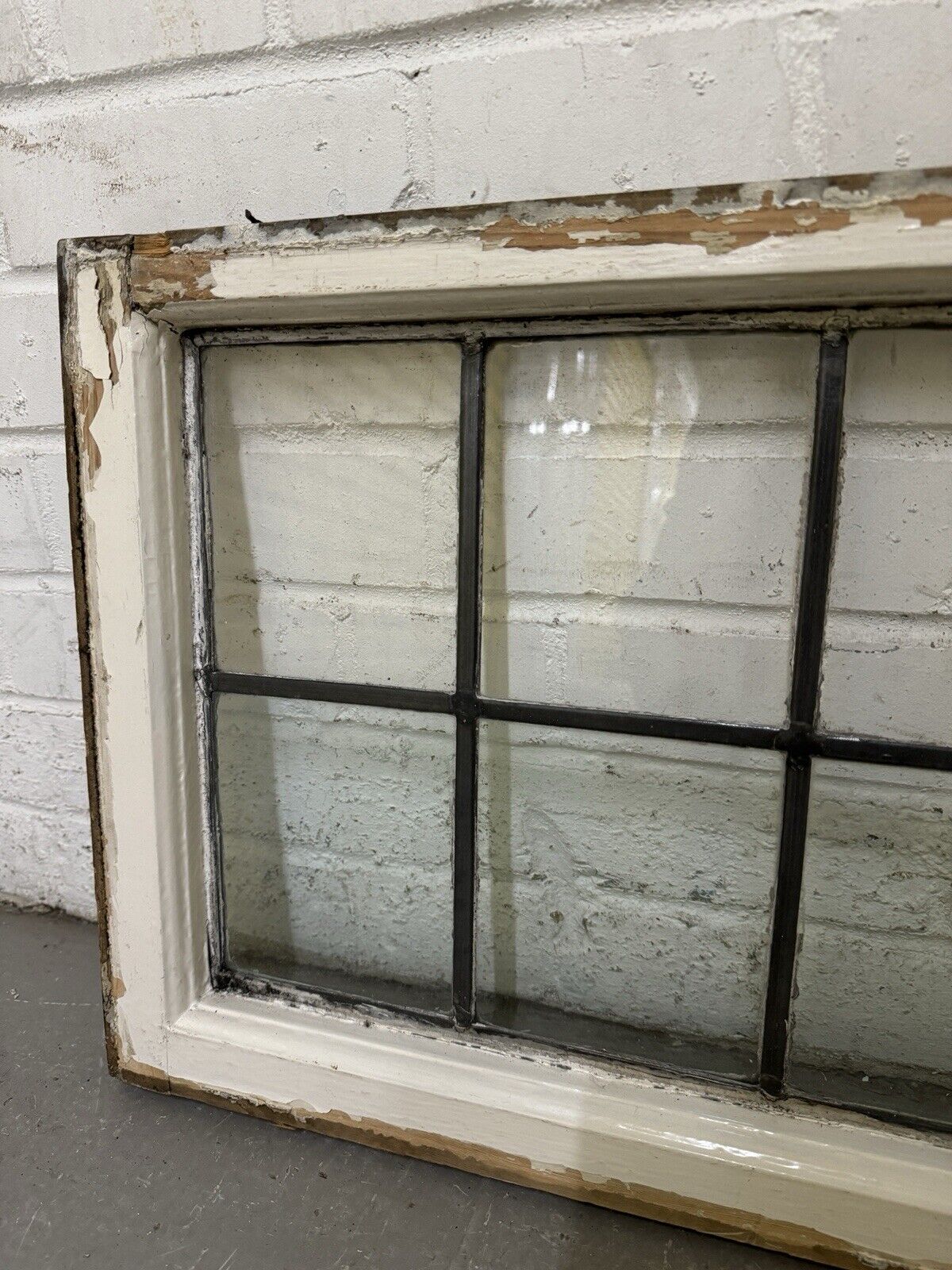 Pair Of Reclaimed Old Leaded Light Panel Wooden Windows 635 x 400mm 640 x 405mm