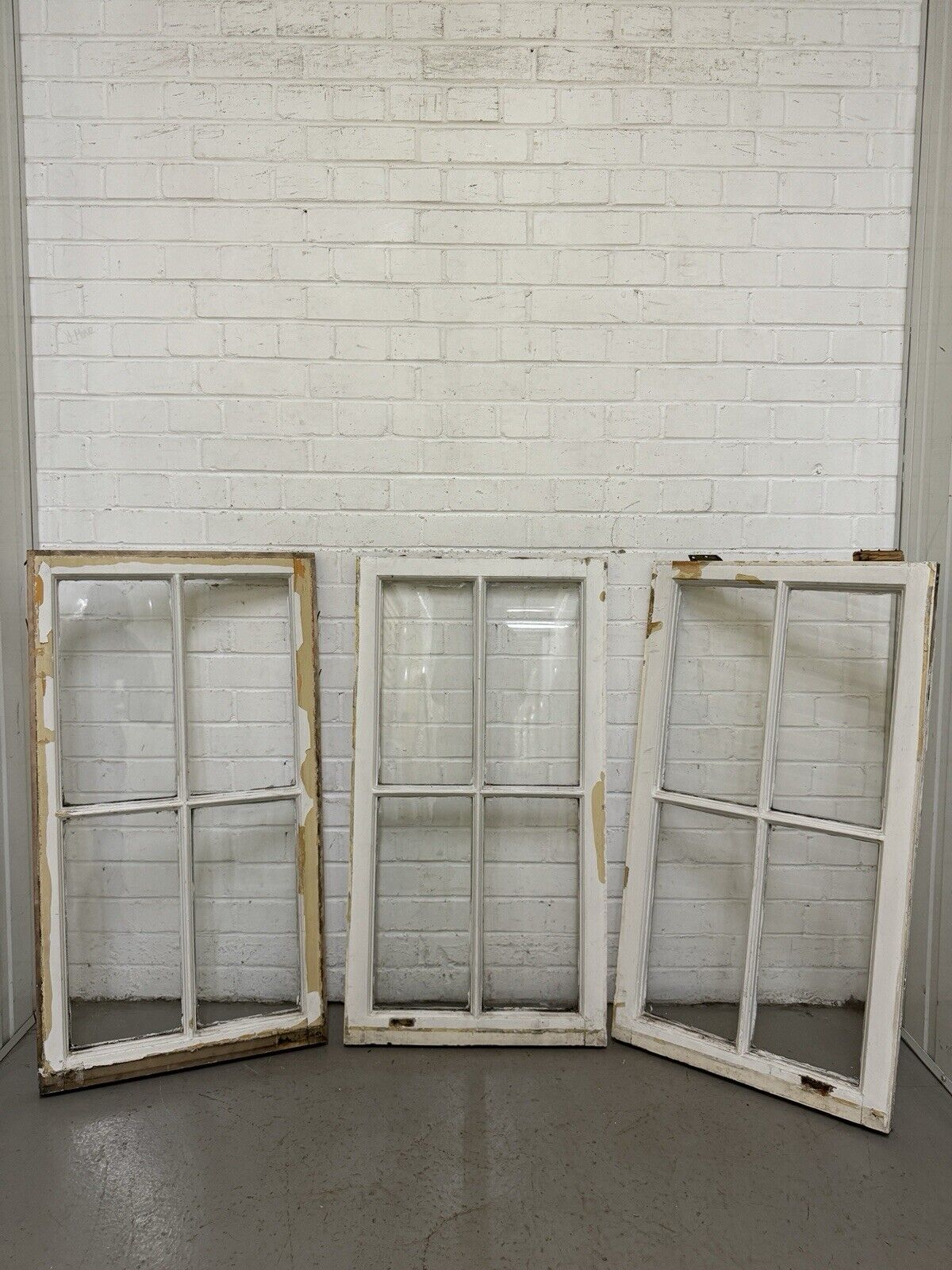 Job Lot Of Three Reclaimed Georgian 4 Panel Wooden Panel Windows