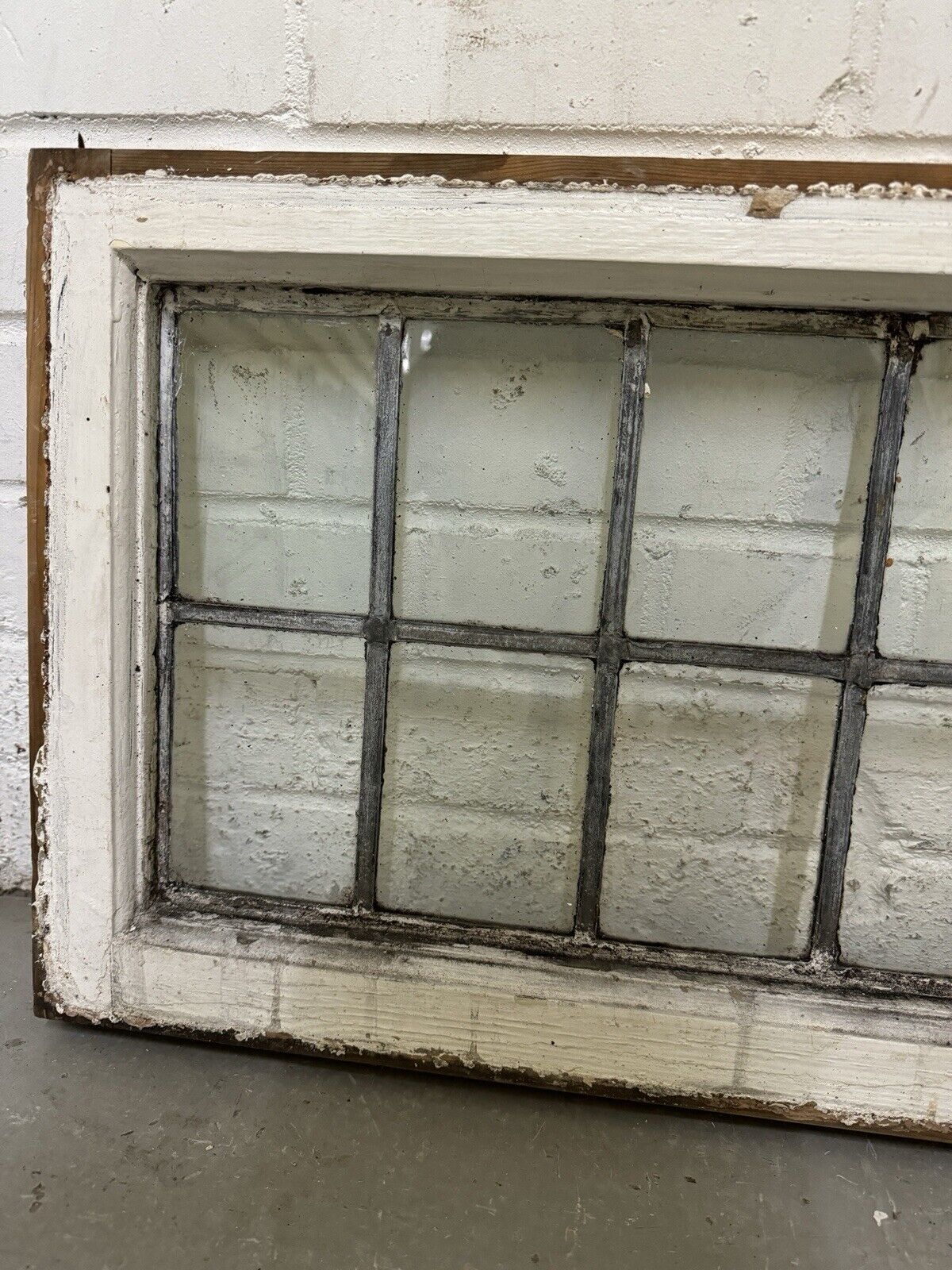 Pair Of Reclaimed Old Leaded Light Panel Wooden Windows 375 x 700mm 375 x 705mm