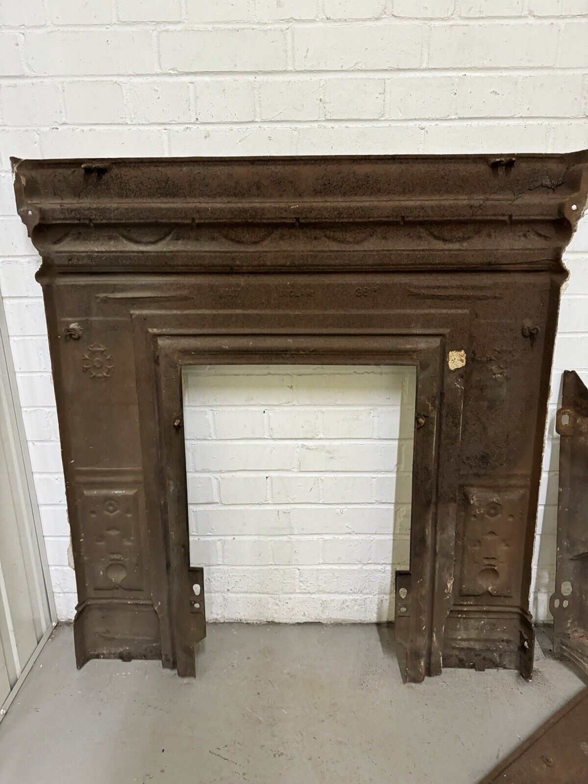 Antique Reclaimed Victorian Edwardian Cast Iron Distressed Fireplace Mantle