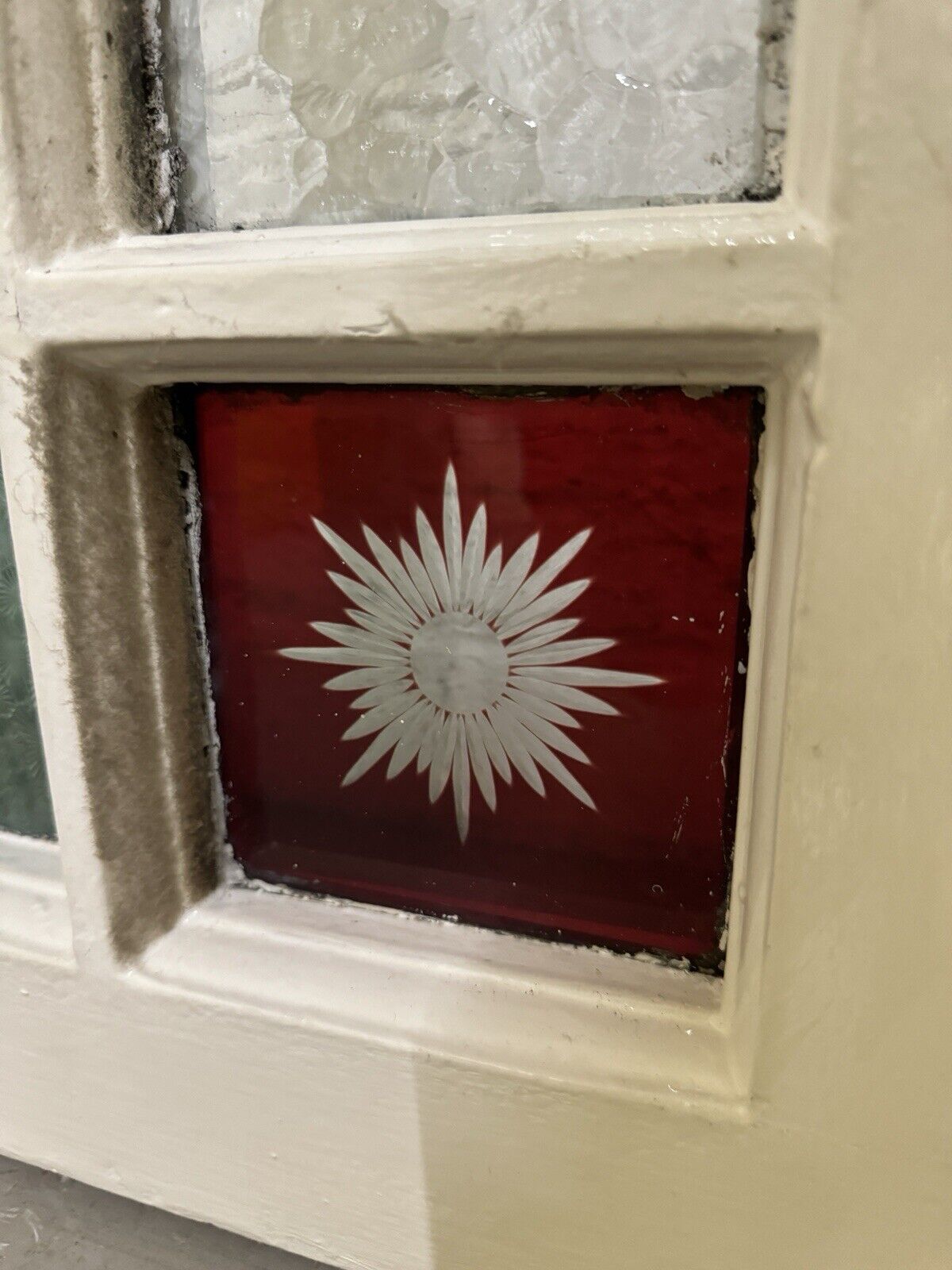 Reclaimed Old Edwardian Panel Wooden Window With Glory Star glass 1215 x 455mm