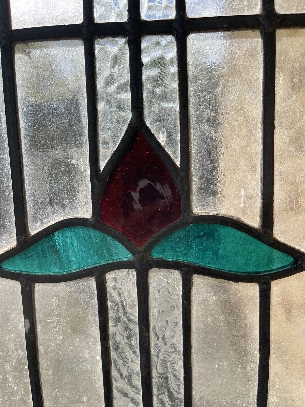 Reclaimed Leaded Light Stained Glass Art Nouveau Window Panel 1325mm x 620mm