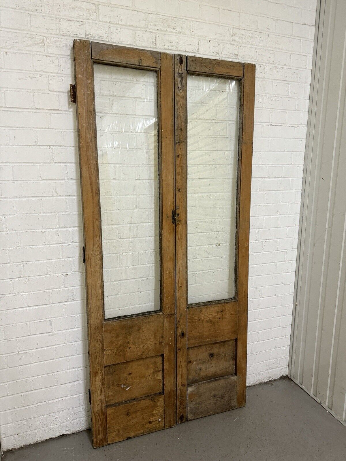 Reclaimed French Single Panel Glass Wooden Double Doors 1975 x 923mm