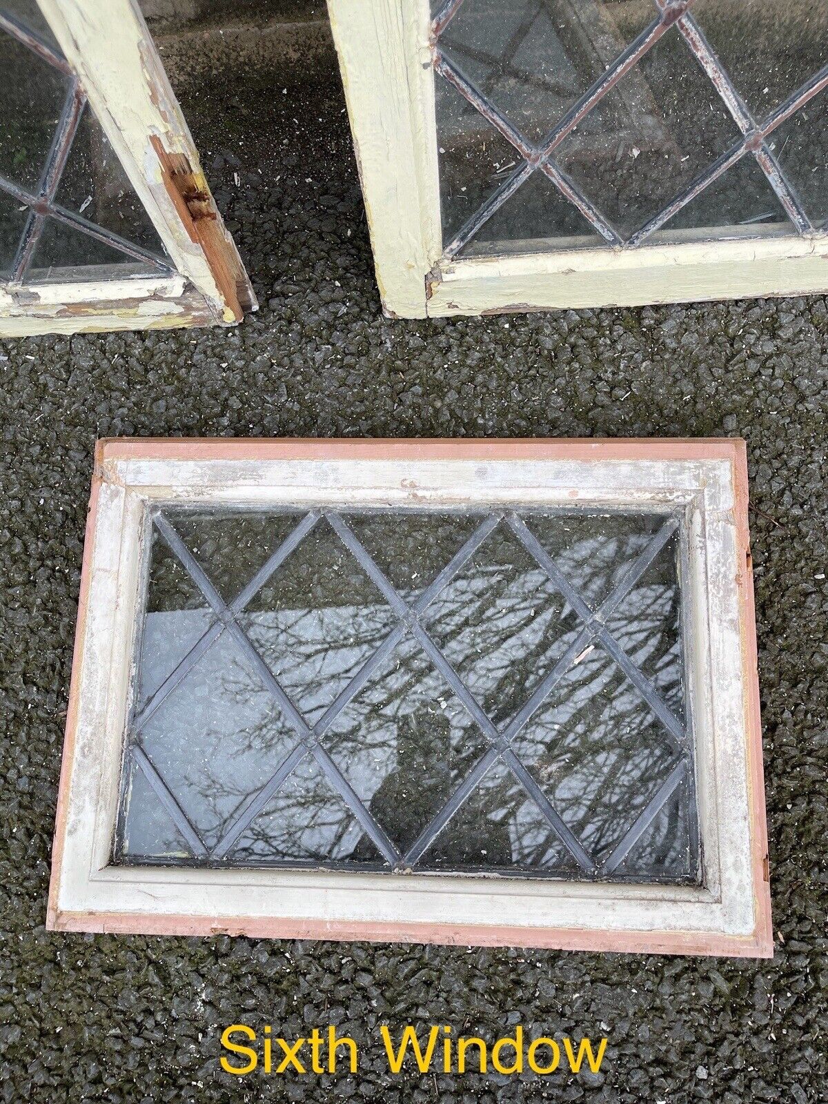 Job Lot Of 6 Reclaimed Leaded Light Diamond Panel Wooden Windows