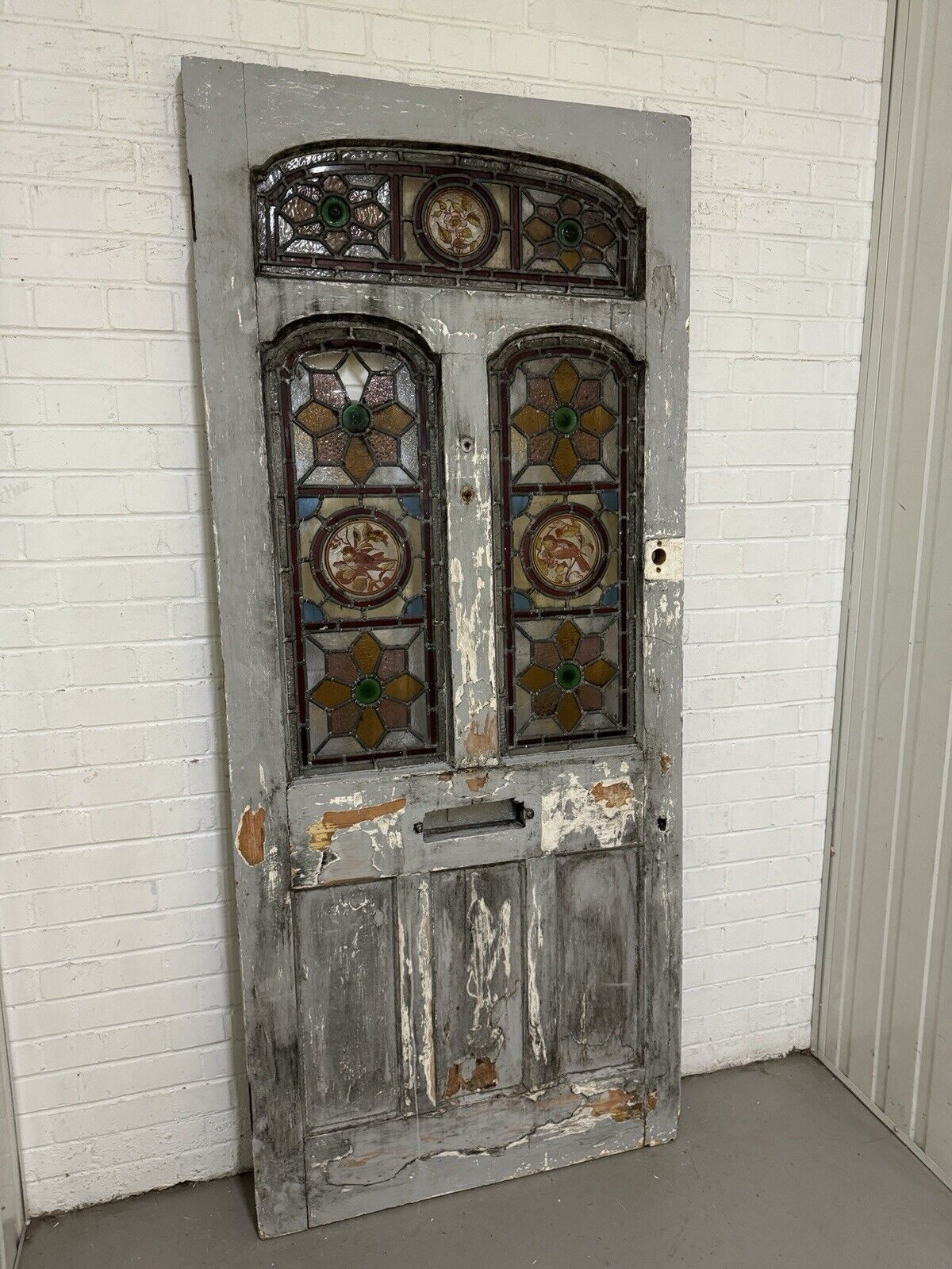 Reclaimed Edwardian Stained Glass Wooden Panel Front Door 2110 or 2100mm x 910mm