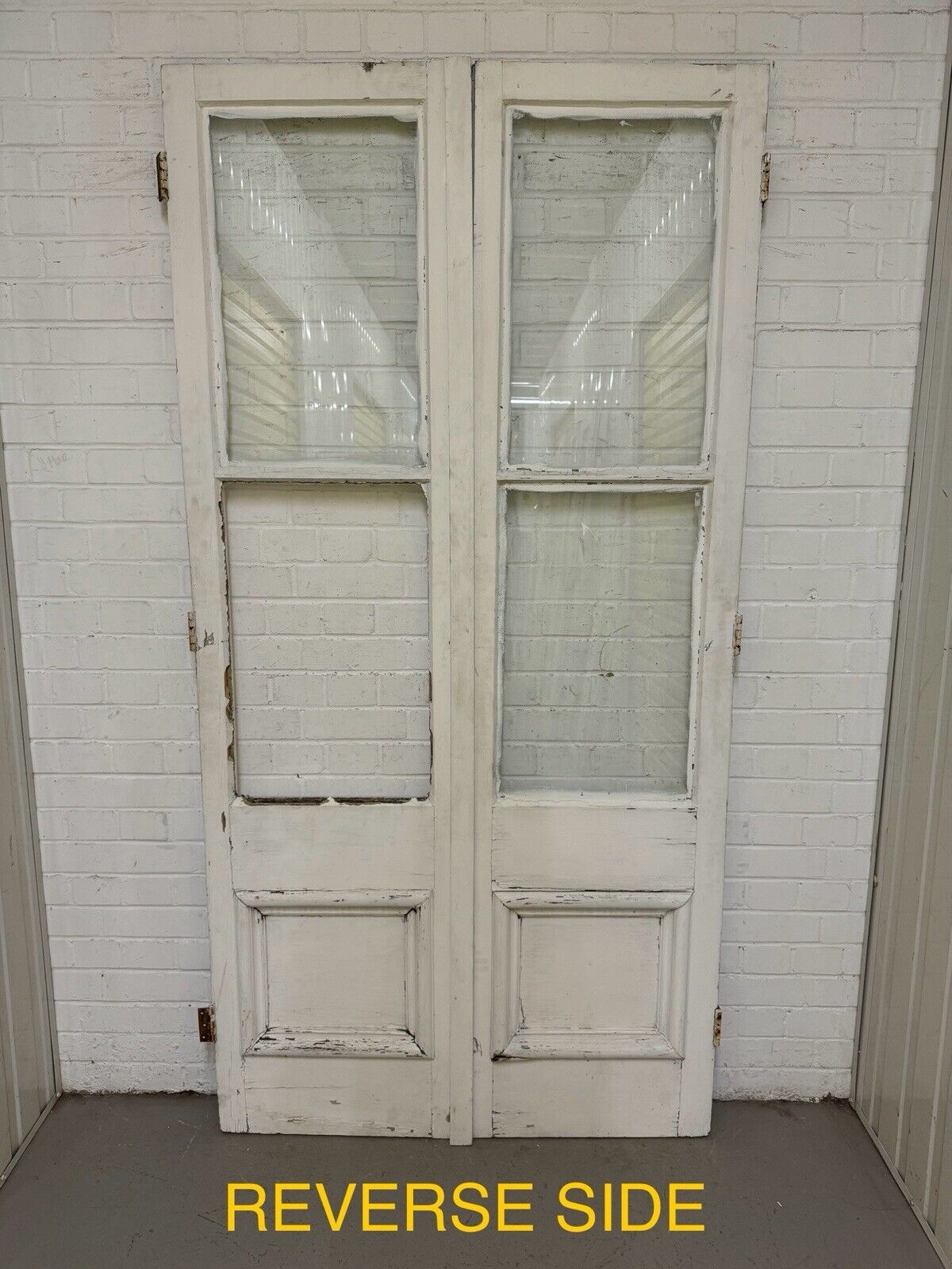 Reclaimed French Single Panel Glass Wooden Double Doors 2120 x 1060mm