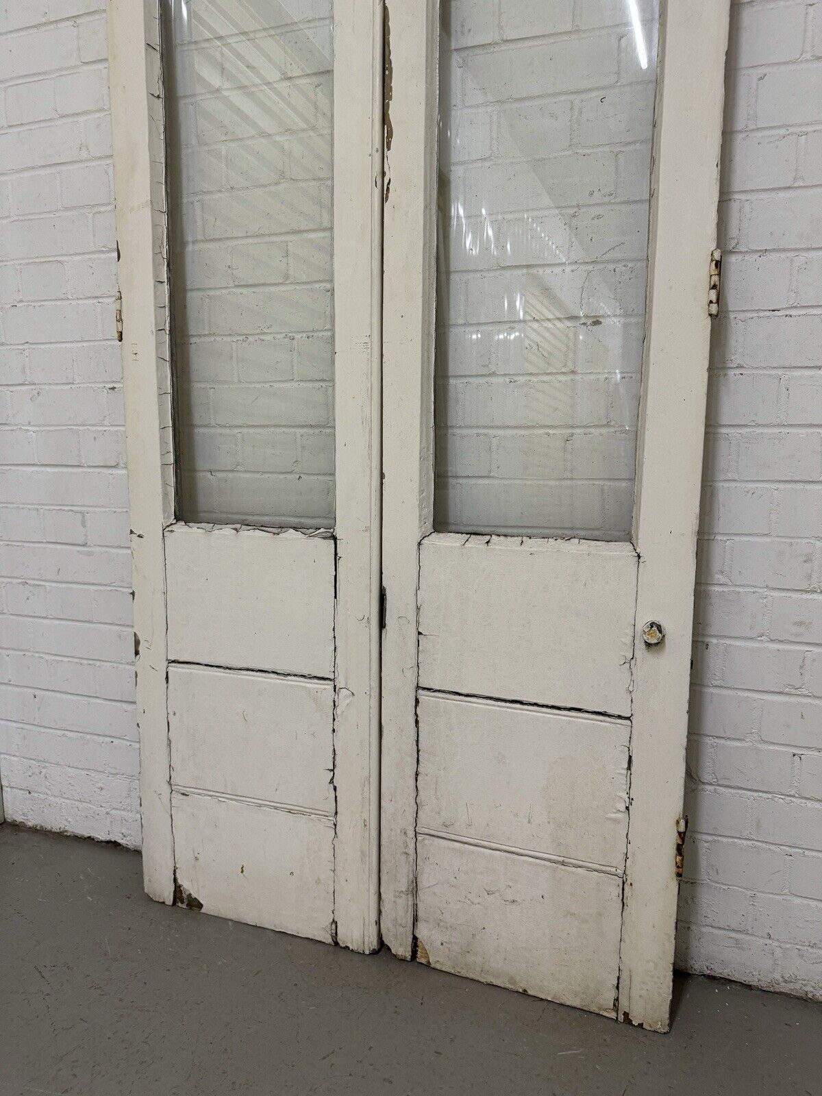 Reclaimed French Single Panel Glass Wooden Double Doors 1975 x 923mm