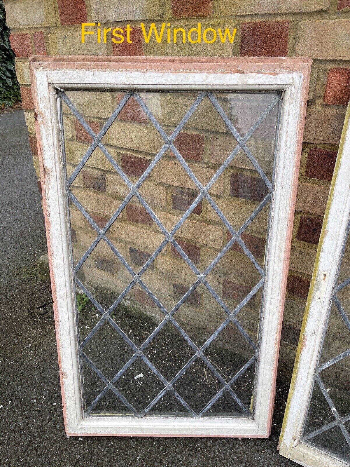 Job Lot Of 6 Reclaimed Leaded Light Diamond Panel Wooden Windows