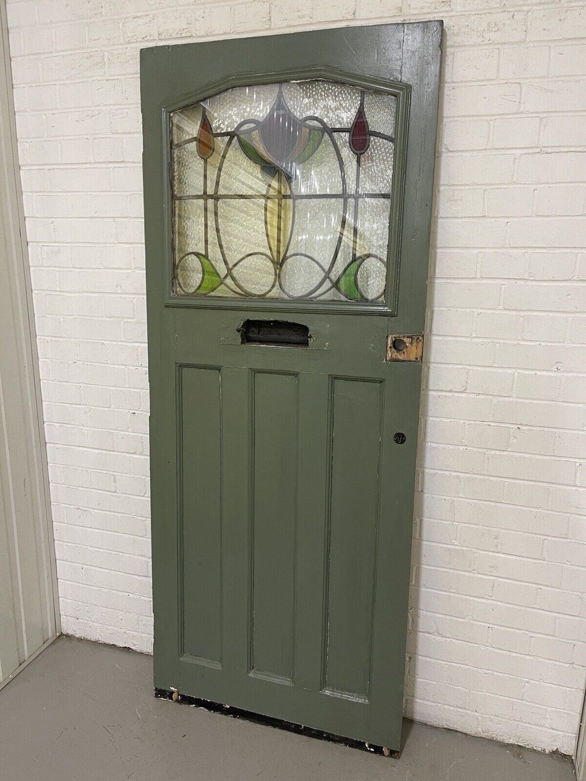 Reclaimed Edwardian Stained Glass Wooden Panel Front Door 1953 or 1973mm x 765mm